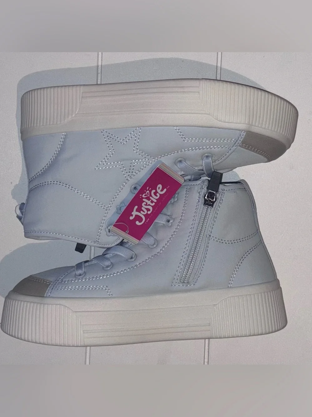 Justice Girls Light Blue & White High-Top Platform Sneakers with Star Size 2